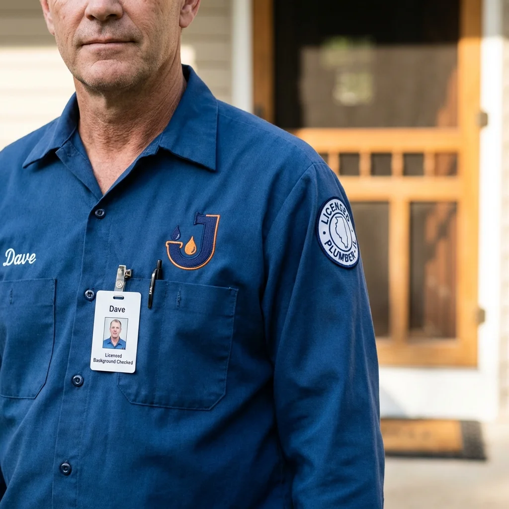 Licensed plumber showing ID badge in Lewisburg, OH