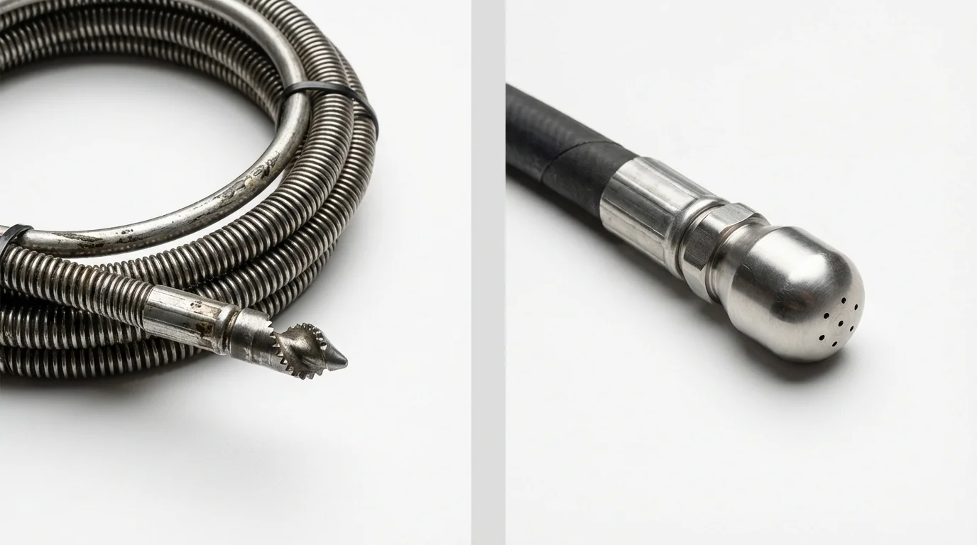 Drain snake cable and hydro jetting nozzle used for drain cleaning in Lewisburg, OH
